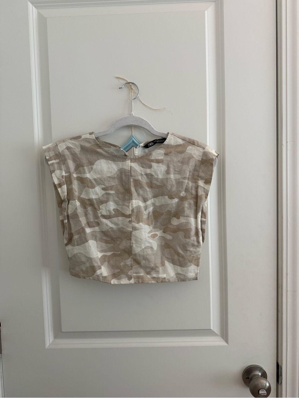 Zara Beige Camo Sleeveless Crop Tank Top